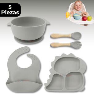 Set Alimentaci&oacute;n Silicona Beb&eacute; 5 Piezaslibrebpa Color Gris