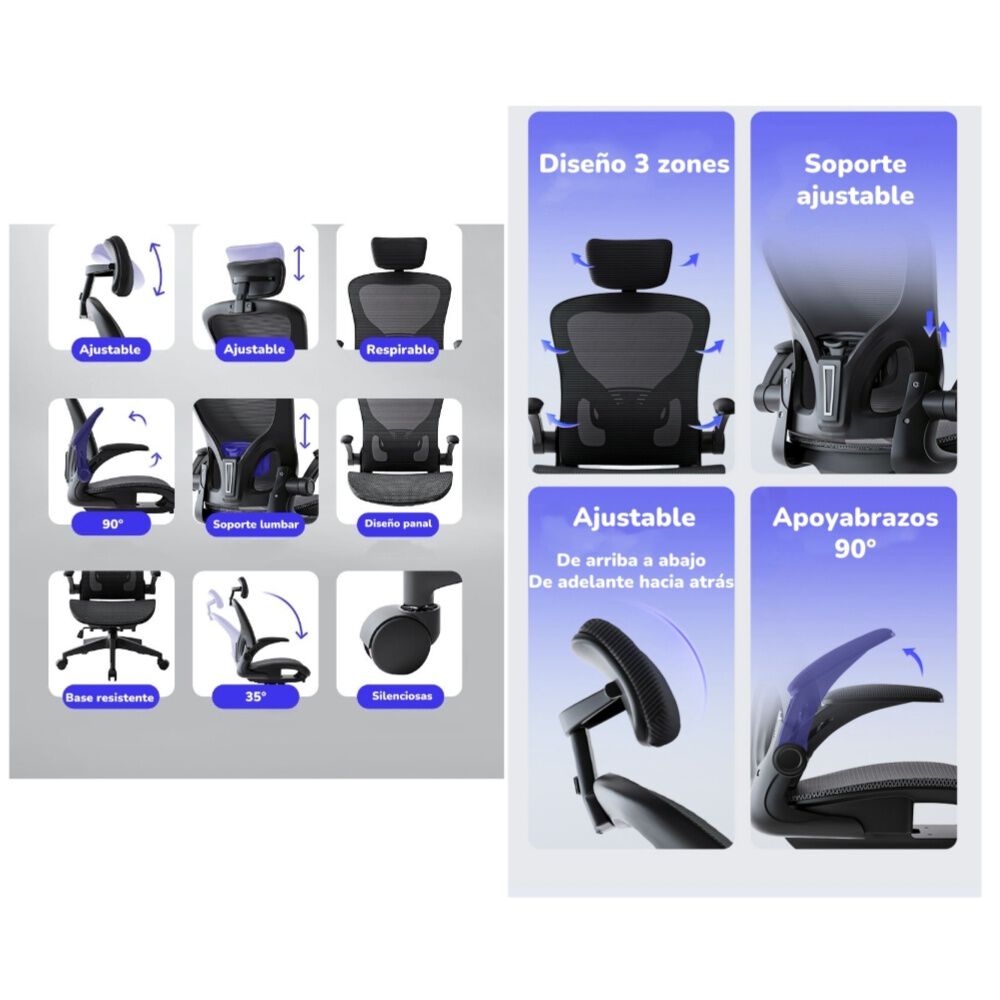 Silla De Escritorio Gris Con Apoya Cabeza W901 By Lubabycas image number 1.0