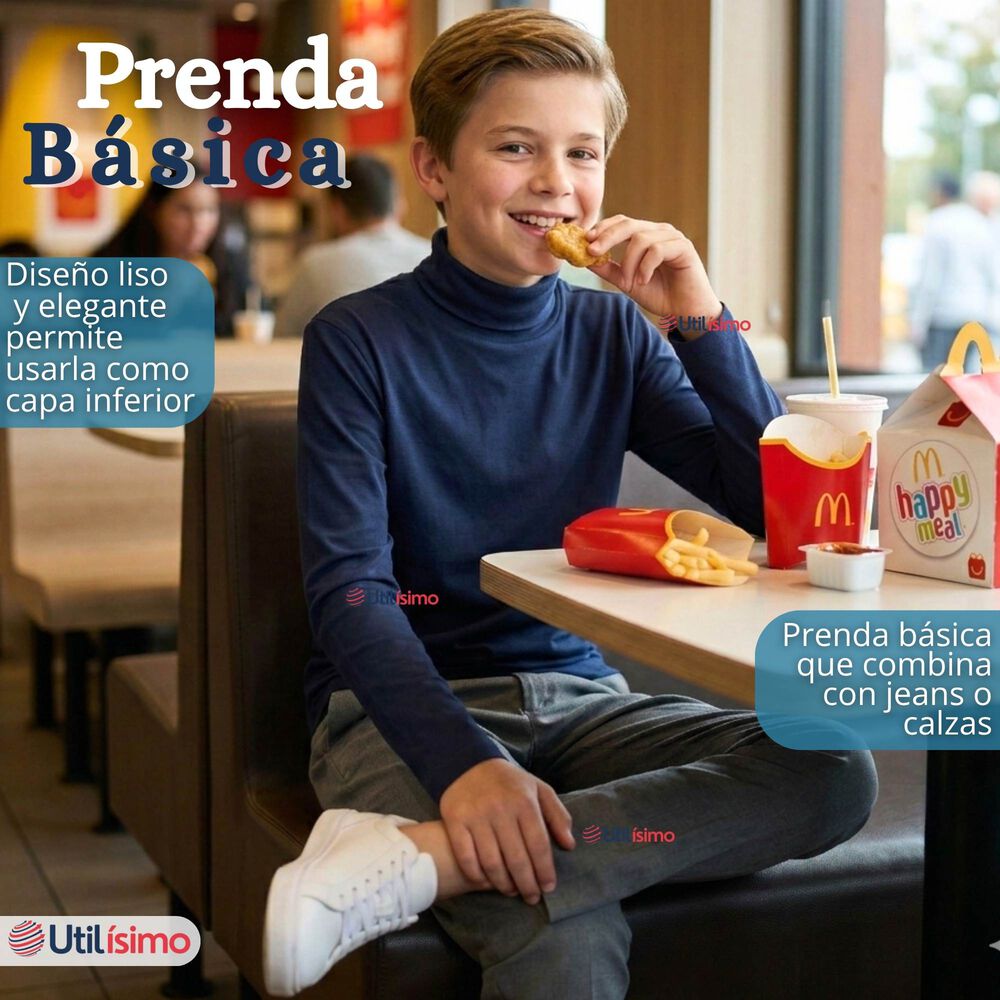 Pack 3 Poleras Camisetas Polar Azul Oscuro Primera Capa Beatle Manga Larga Ni&ntilde;o image number 9.0