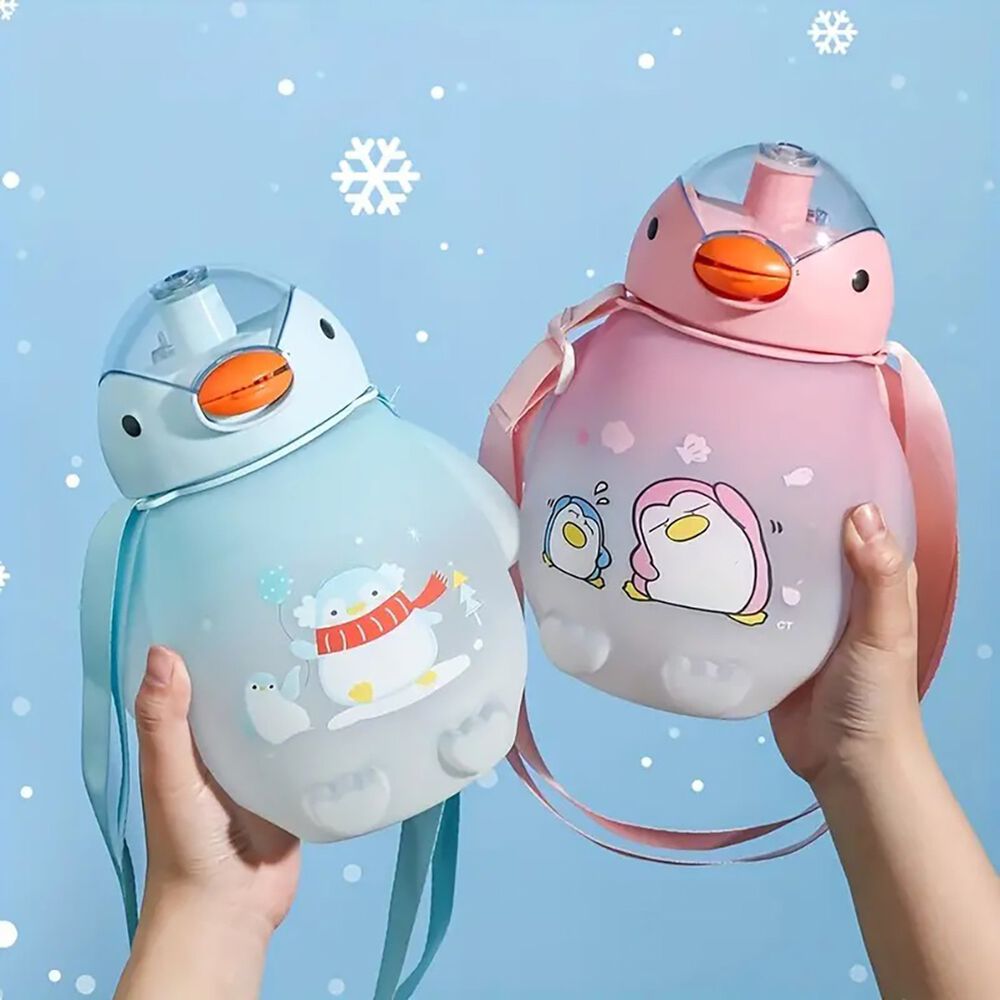 Botella Agua Pinguino Kawaii 1500ml Celeste Con Correa image number 4.0