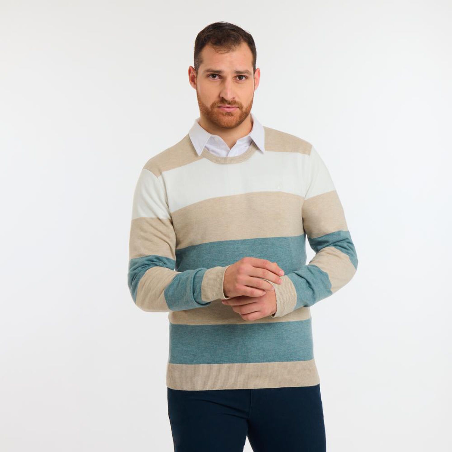 Sweater Rayas Regular Manga Larga Cuello Redondo Hombre Herald image number 0.0