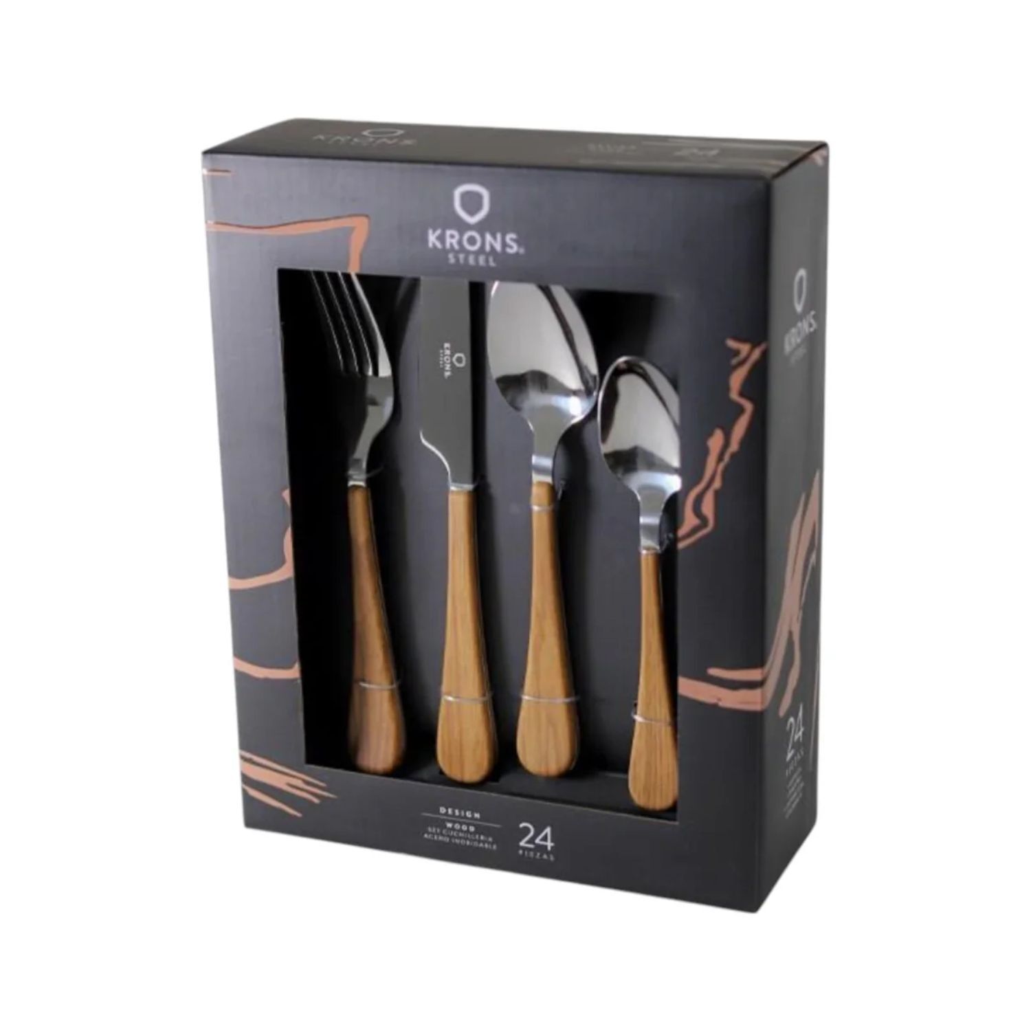 Set Cubiertos 24 Piezas Design Wood Dise&ntilde;o Madera image number 0.0