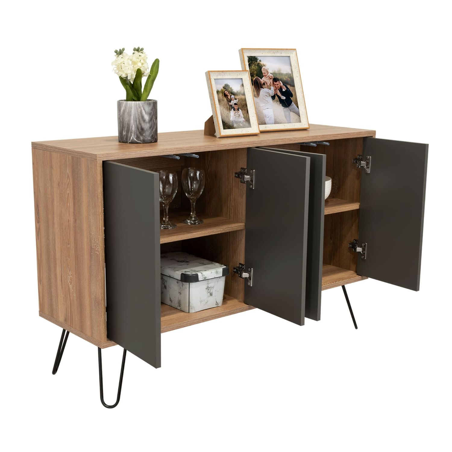 Arrimo Con 4 Puertas Y 4 Repisas Fm-001a - Caf&eacute; Claro Y Plomo image number 1.0