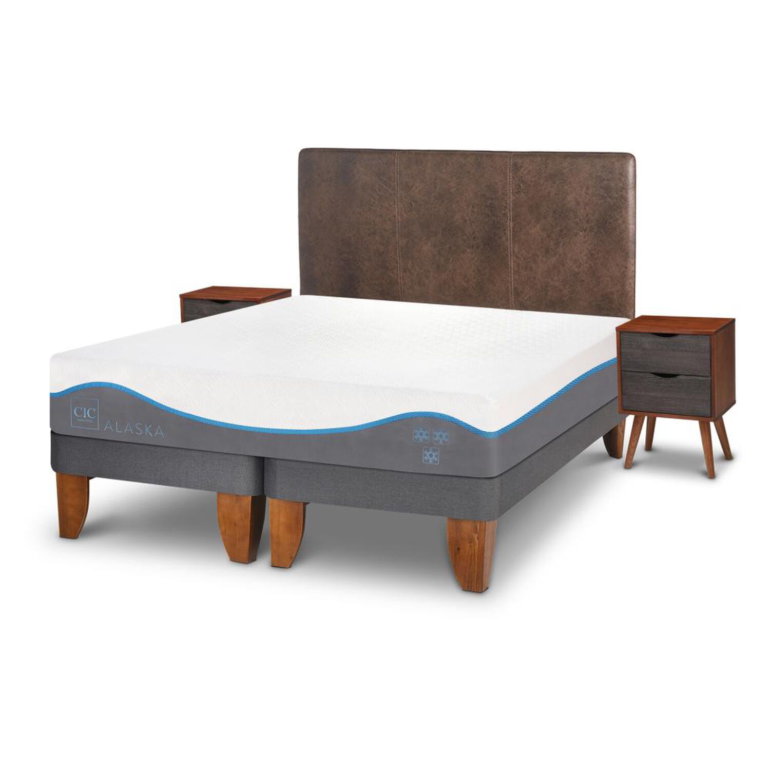 Cama Europea Cic Alaska / 2 Plazas / Base Dividida + Set De Maderas image number 1.0
