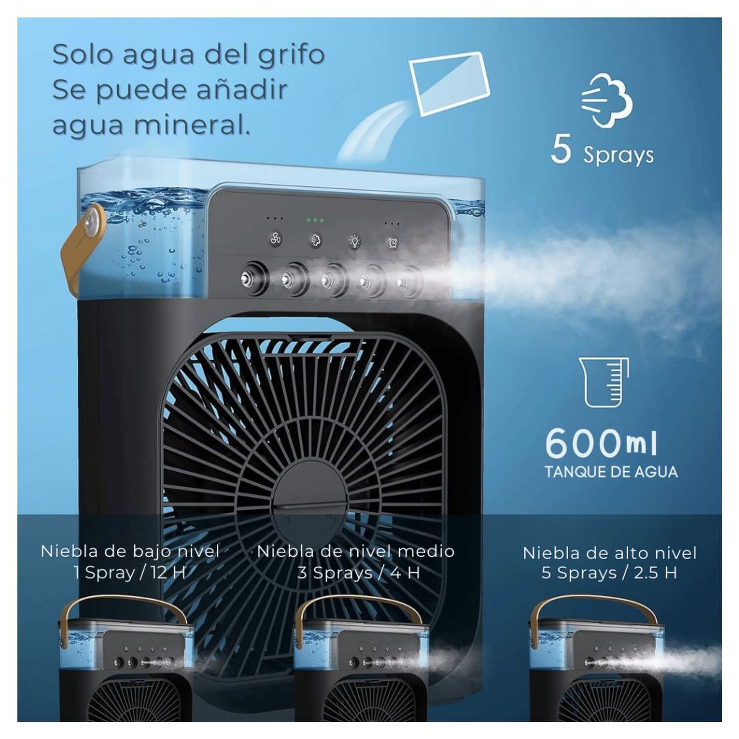 Climatizador Port&aacute;til Fr&iacute;o 4 En 1 Ventilador Humificador Enfriador Lampara Led 220v Usb Negro image number 1.0