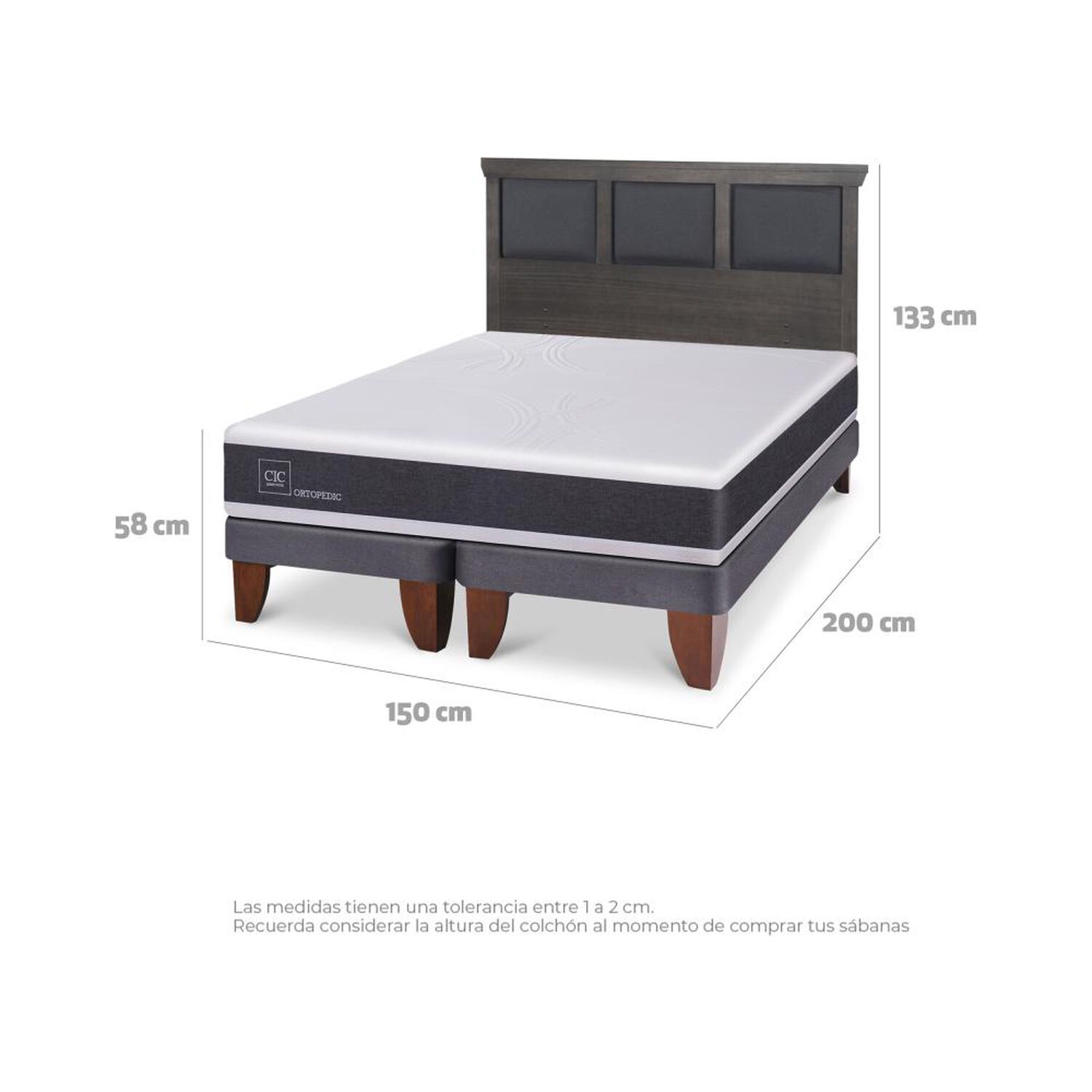 Cama Europea Cic Ortopedic / 2 Plazas / Base Dividida + Respaldo image number 3.0