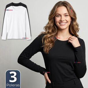 Pack 3 Camisetas Poleras Polar Primera Capa Manga Larga Colores Surtidos Mujer