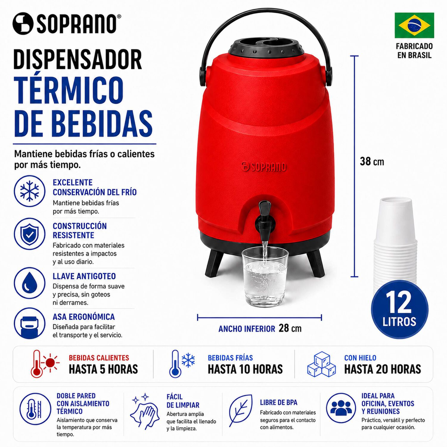Maxi Termo 12 Litros Soprano Rojo Para Agua Fria Y Caliente image number 4.0