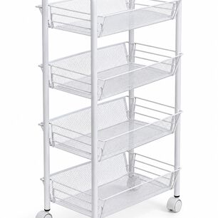 Carrito Organizador Verdulero Frutero Met&aacute;lico 4 Niveles Con Ruedas Blanco