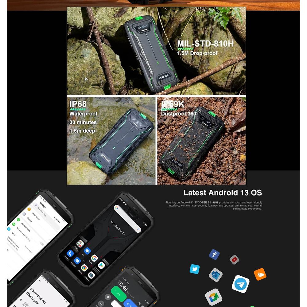 Celular Rugged Doogee S41 Plus Resistente A Golpes, Polvo, Humedad Y Agua / Desbloqueo Facial Y Con Huella Dactilar, Nfc, Radio Fm image number 8.0