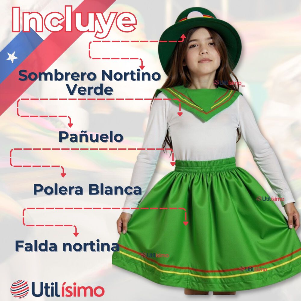 Pack 6 Traje Nortino Con Polera Fiestas Patrias Baile Nortino Verde image number 2.0