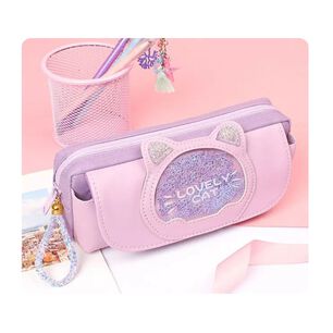 Estuche Cartuchera Dise&ntilde;o Gatito Morado Kawaii