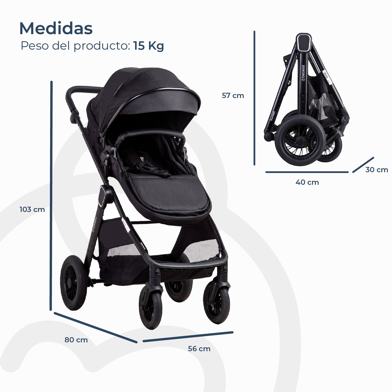 Coche Cuna Travel System Isofix Sunset Premium Negro Bebesit image number 8.0