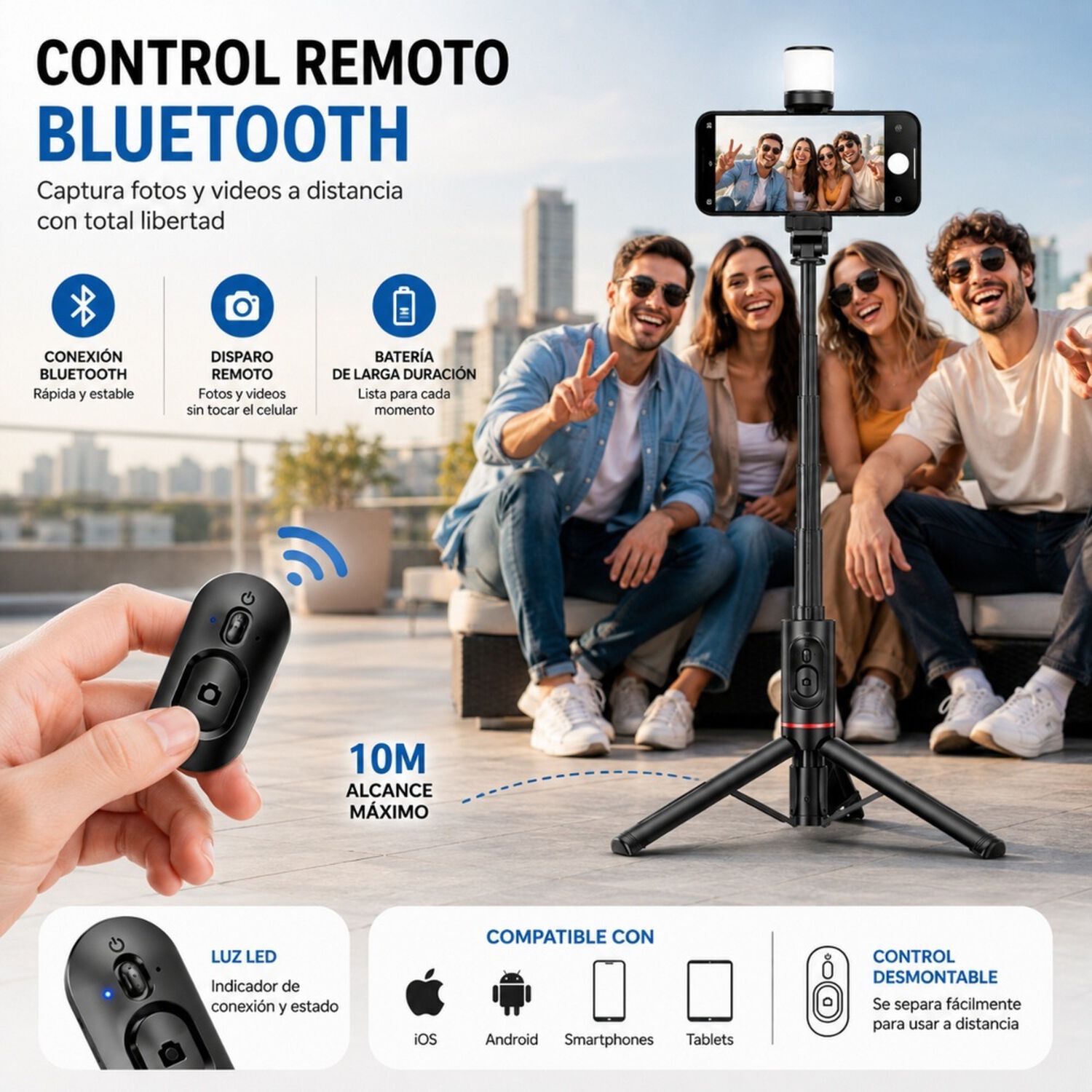 Palo Selfie Tr&iacute;pode Bluetooth Control Remoto Luz Led image number 4.0