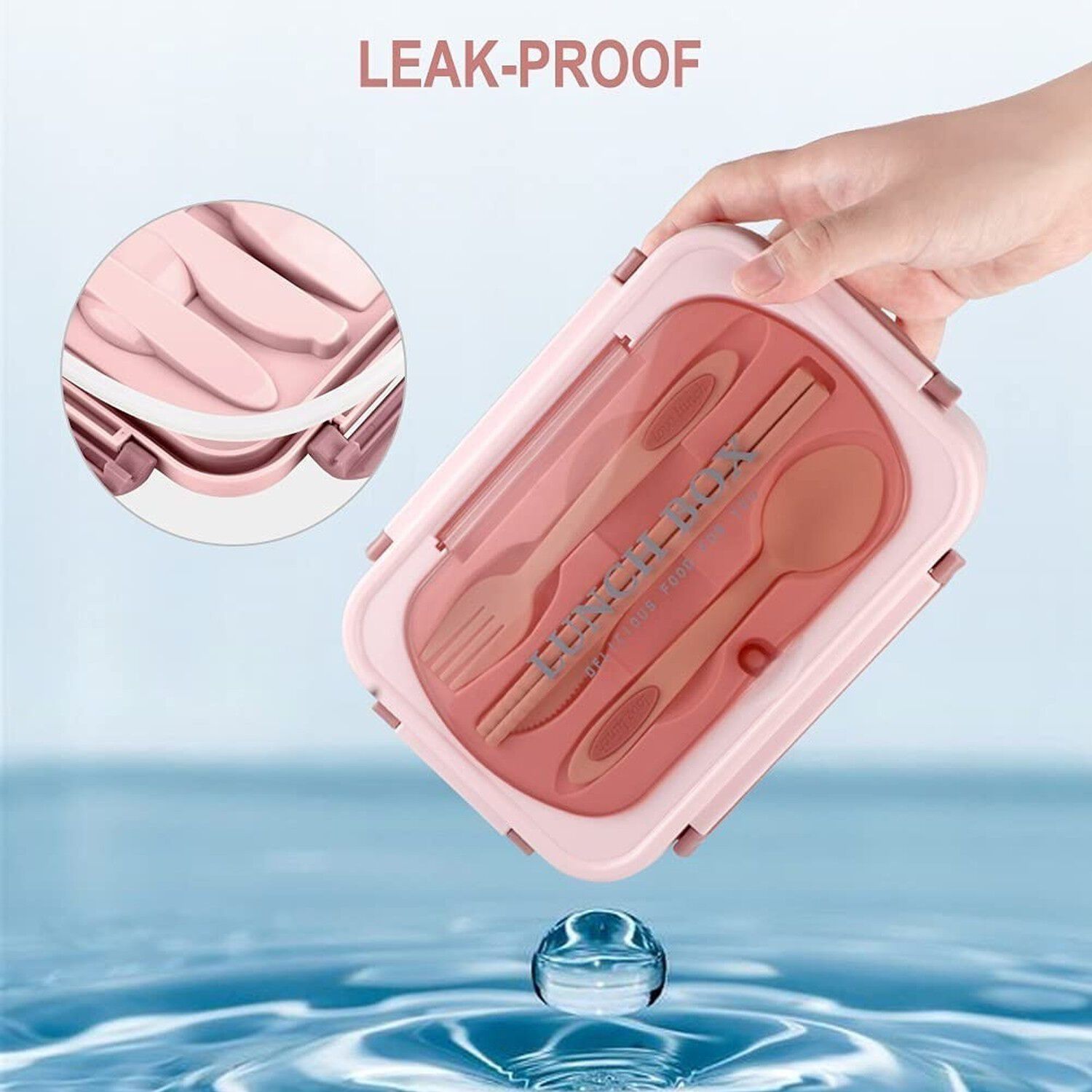Lonchera Herm&eacute;tica Rosa Con Compartimentos Y Cubiertos image number 2.0
