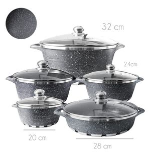 Bater&iacute;a Cocina 10 Piezas Granito Antiadherente Gris