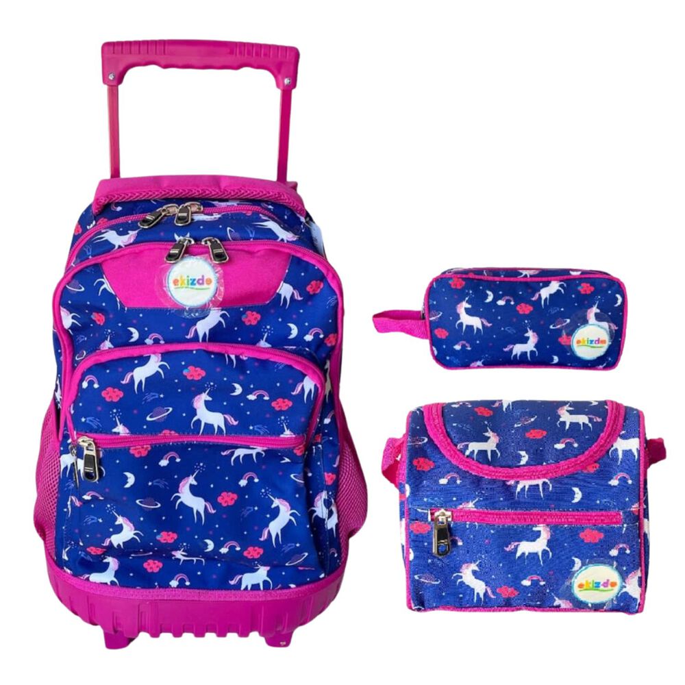Pack 3 Piezas Mochila Escolar Unicornio Azul Rosa Niños image number 0.0
