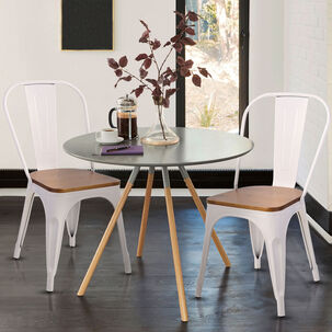 Silla Tolix Vintage Con Asiento De Madera - Blanco
