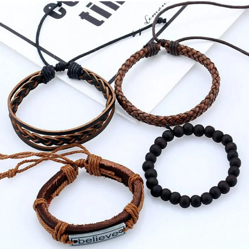 Pulseras Brazalete Cuero Genuino Tibetano Con Dije Believe image number 3.0