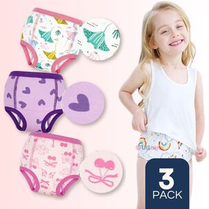 Pack 3 Calzón Pantys Niña Entrenamiento Algodón Absorbente Transpirable Cintura Elástica