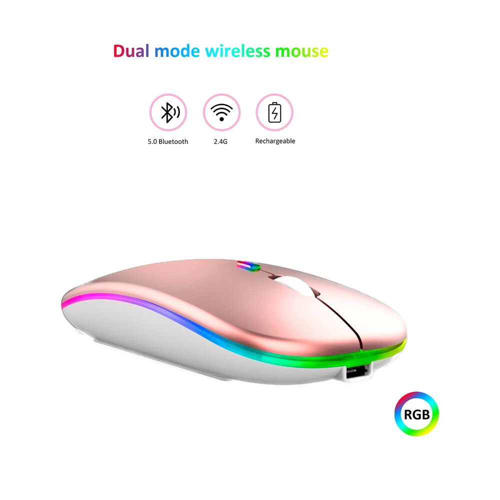 Mouse Dual Inalámbrico Rosado Recargable Bluetooth + Usb 2g image number 7.0
