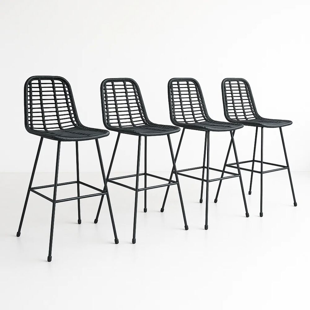Pack De 4 Taburetes Alto De Terraza Rattan Grecia Color Negro image number 0.0