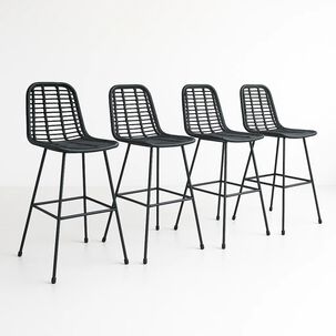 Pack De 4 Taburetes Alto De Terraza Rattan Grecia Color Negro