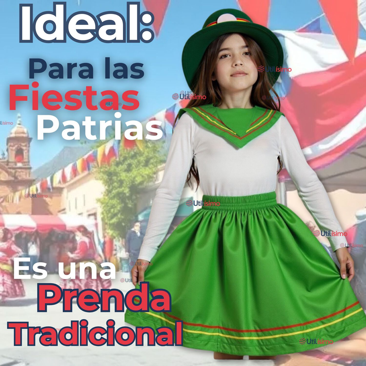 Pack 6 Traje Nortino Con Polera Fiestas Patrias Baile Nortino Verde image number 5.0
