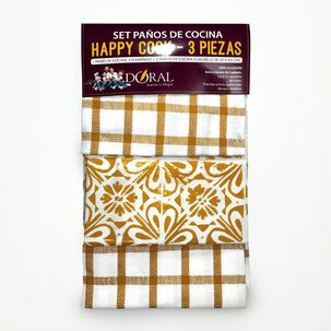 Set 3 Paños De Cocina Happy Cook Amarillo