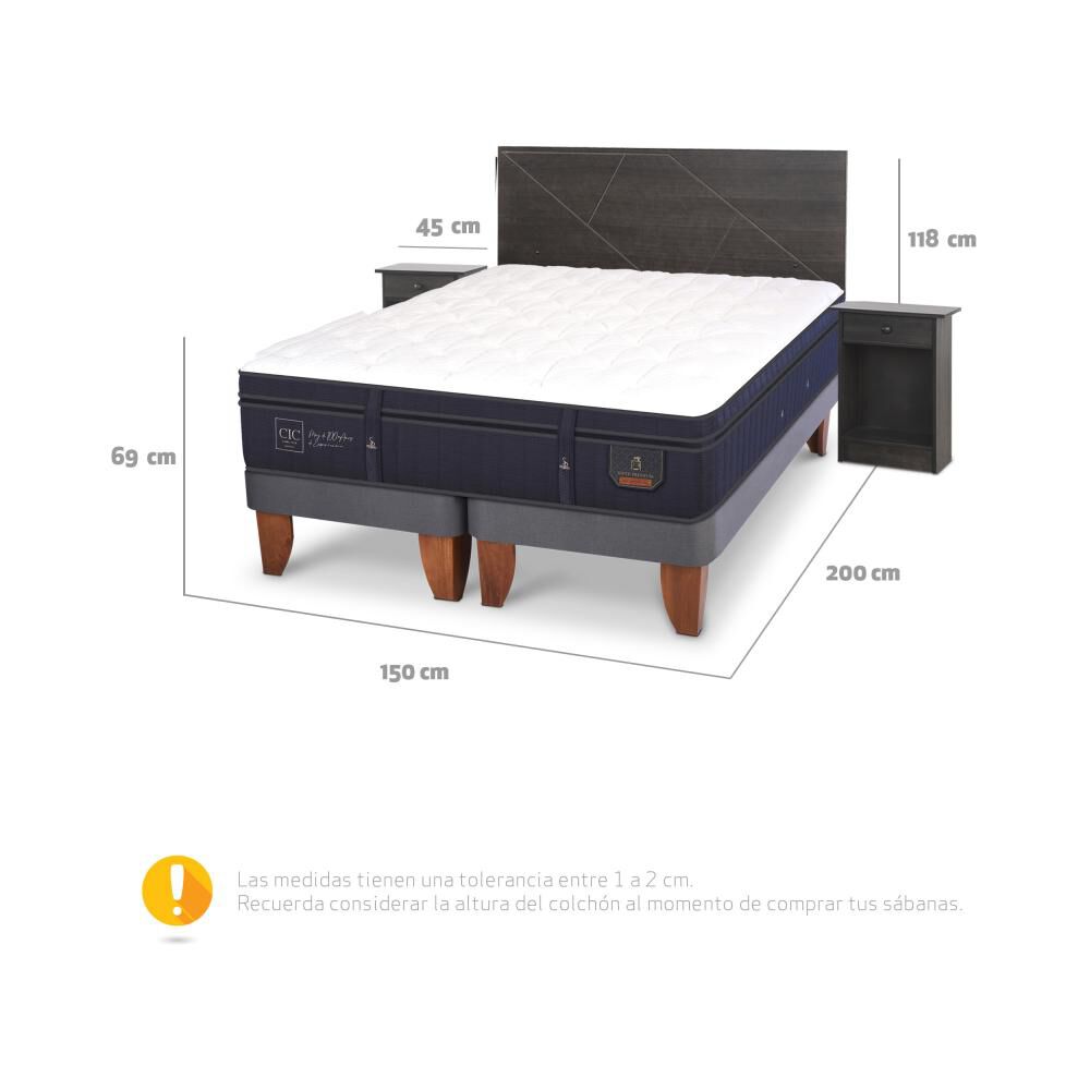 Cama Europea Cic Super Premium / 2 Plazas / Base Dividida + Set De Maderas image number 6.0