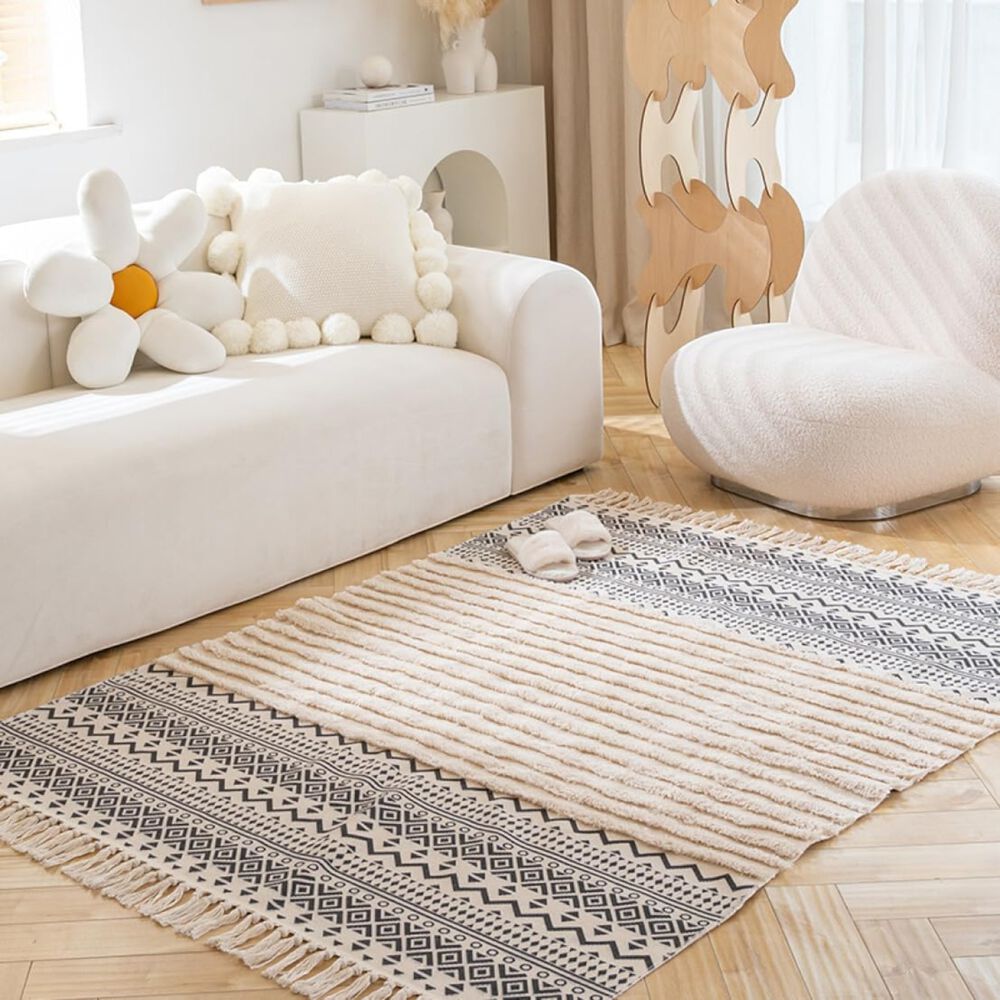 Alfombra Estilo N&oacute;rdico Bohemio Con Flecos 120x180 Cm Yomshi image number 2.0