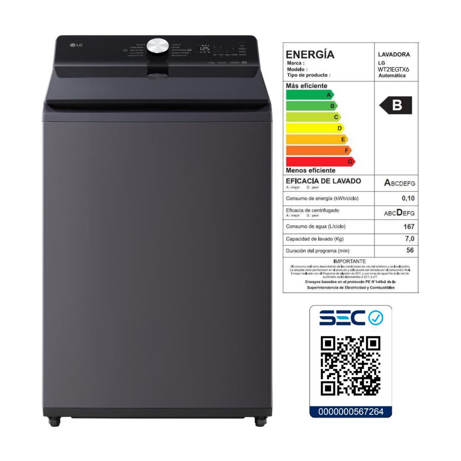 Lavadora Lg Wt21egtx6 / 21 Kilos image number 11.0
