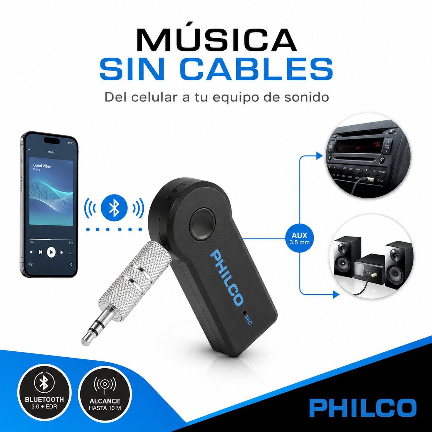 Transmisor De M&uacute;sica V&iacute;a Bluetooth Con Manos Libre Bt100 image number 4.0