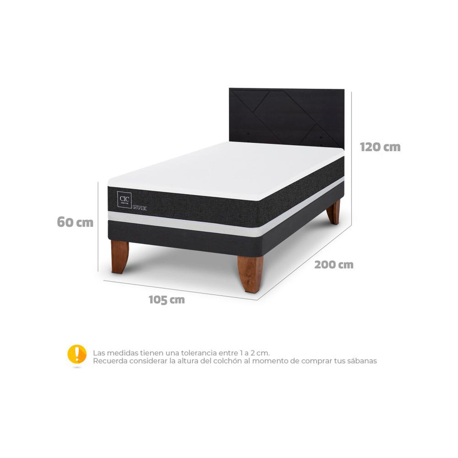 Cama Europea Cic Ortopedic / 1.5 Plazas / Base Normal + Respaldo image number 5.0