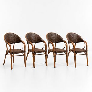 Pack De 4 Sillas Bistro Parisina Rattan Con Reposabrazos Jolie - Caf&eacute; Oscuro