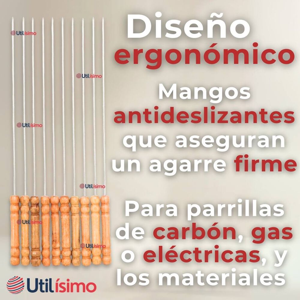 Pack 12 Pinchos De 40cm Para Anticuchos Brochetas Asados Mango De Madera image number 9.0