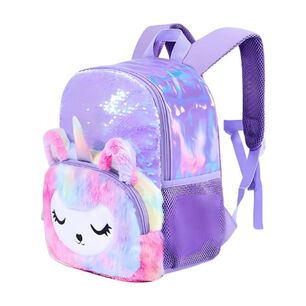 Mochila Escolar Unicornio Felpa Brillos Lentejuelas