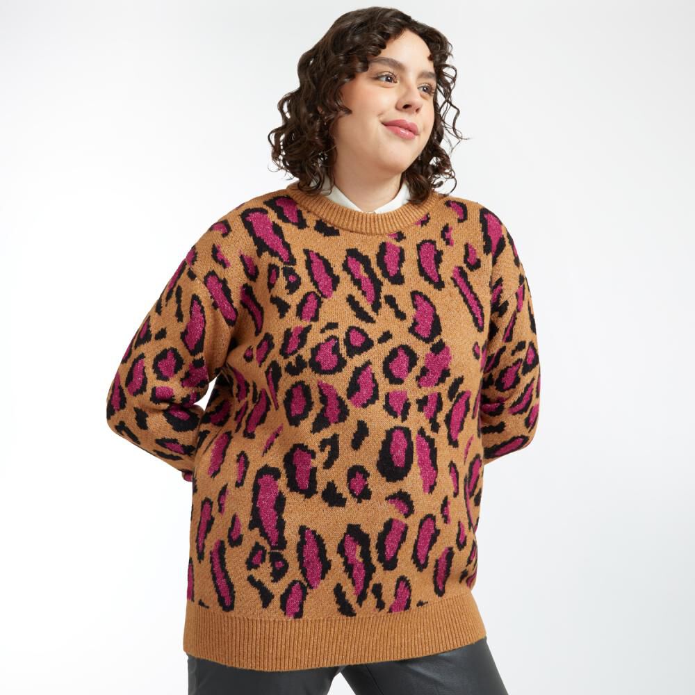 Sweater Talla Grande Look Wool Animal Print Cuello Redondo Mujer Sexy Large image number 2.0