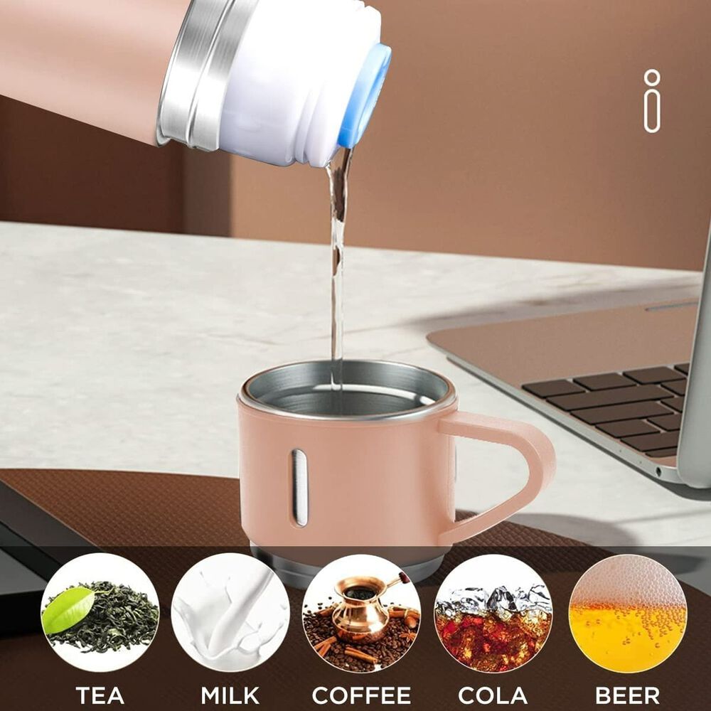Termo Acero Inoxidable 500ml Beige Claro Y 3 Tazas Aisladas image number 2.0