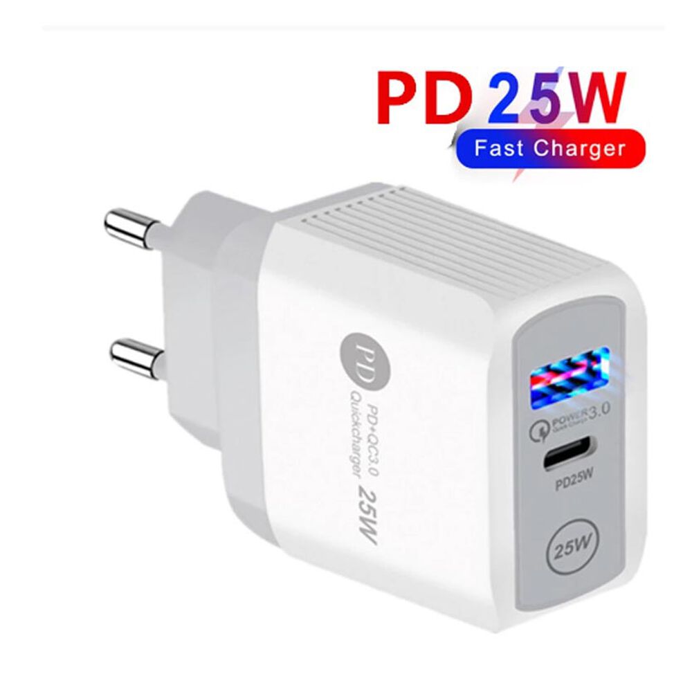 Cargador De Pared Para Celular 25w Tipo C Y Usb Normal Carga Rapida Para Iphone Android Samsung image number 1.0