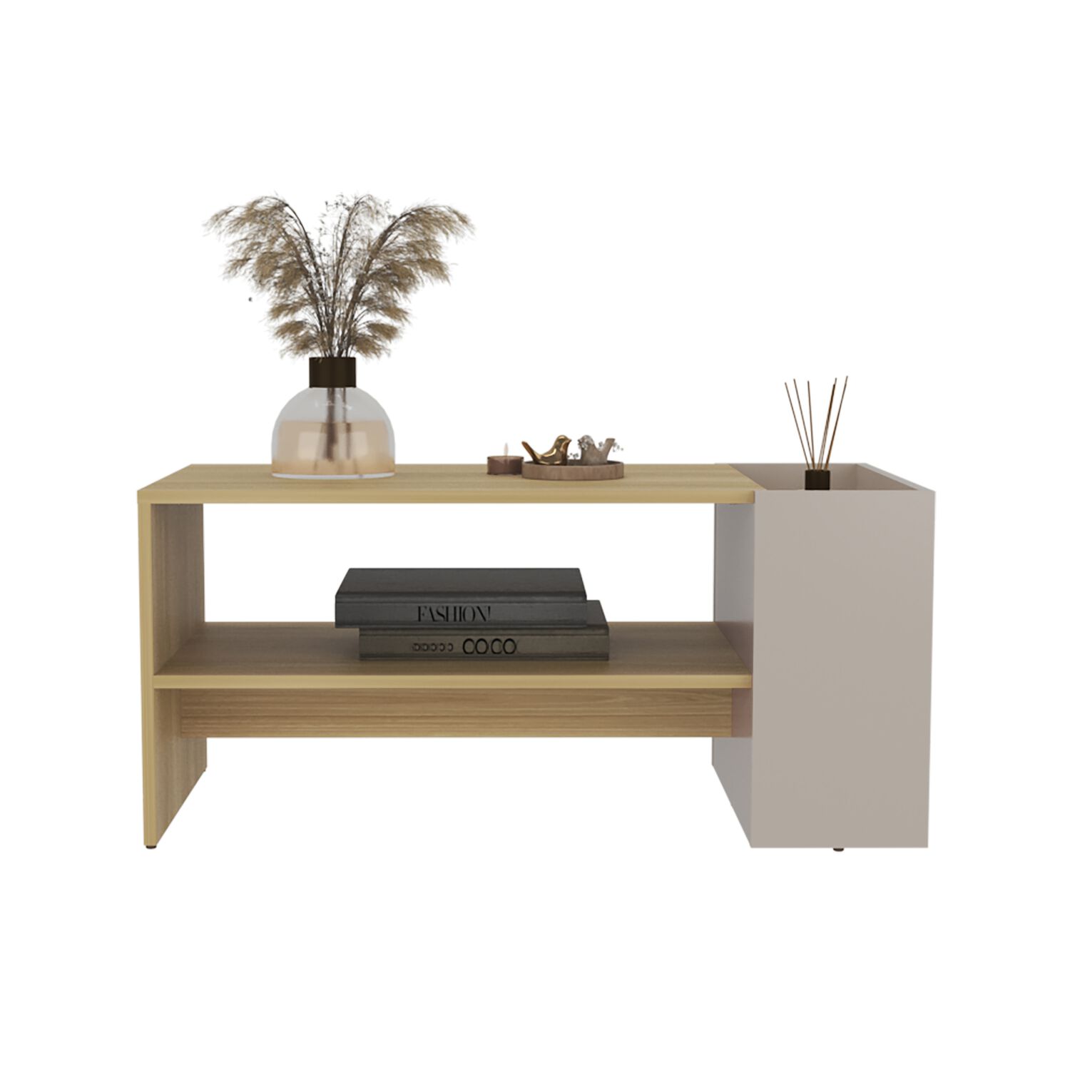Mesa Centro 42x91x45 Cm Beige Y Caf&eacute; Claro image number 2.0