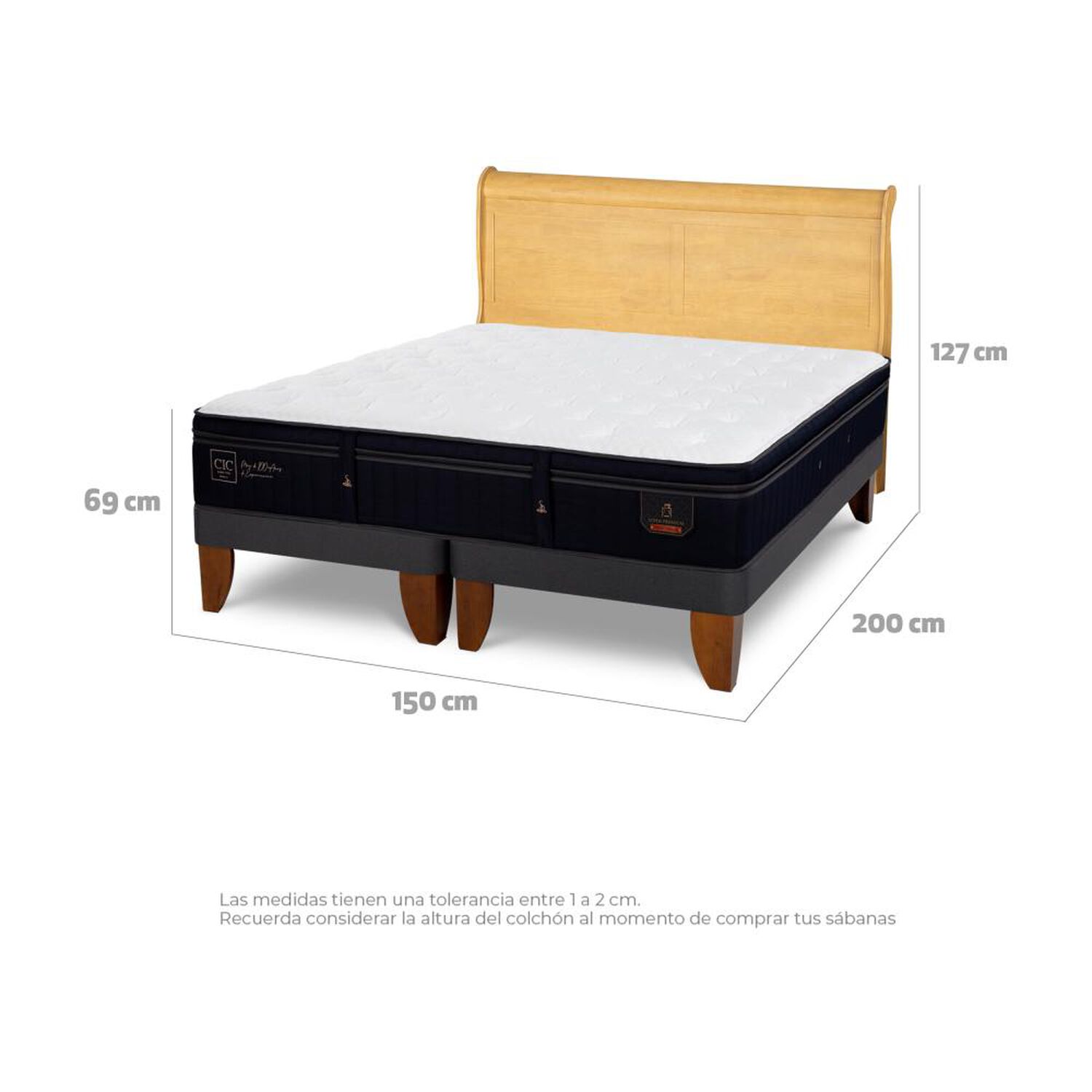 Cama Europea Cic Linea Premium / 2 Plazas / Base Dividida + Respaldo image number 4.0