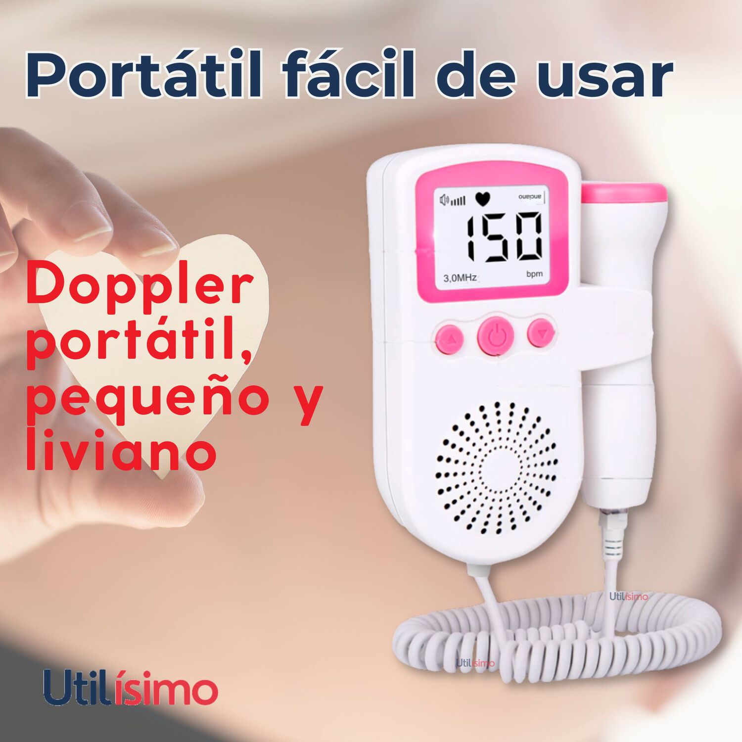 Monitor Fetal Doppler Latidos Fetales Coraz&oacute;n Beb&eacute; Blanco Rosa image number 8.0