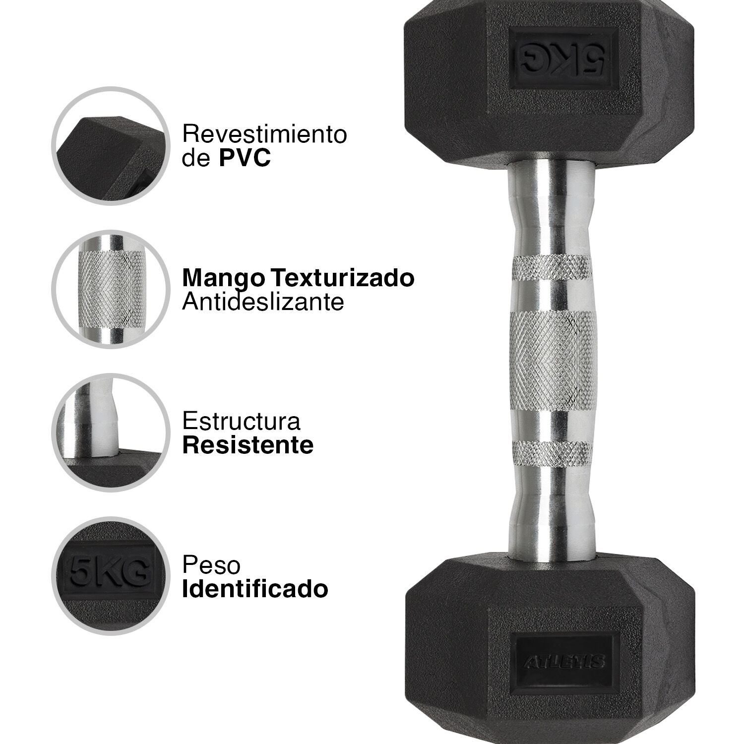 Mancuerna Hexagonal 5 Kg Negro image number 3.0