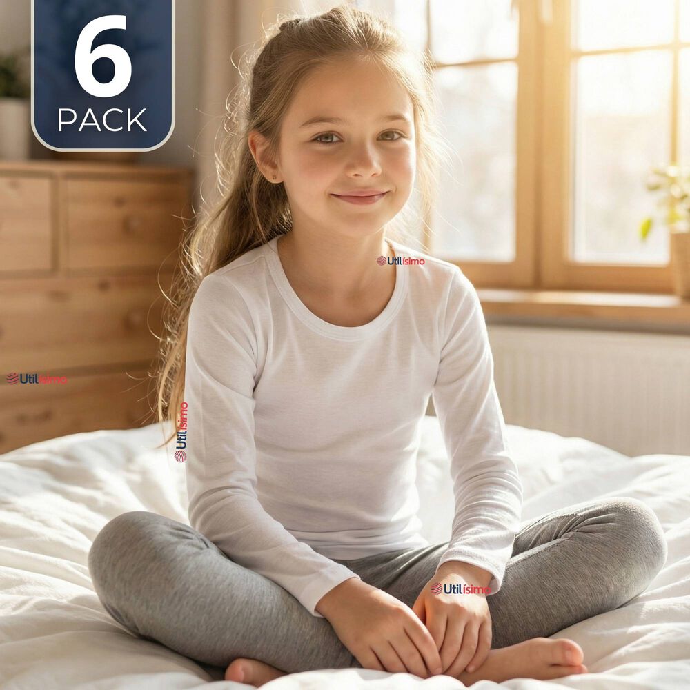 Pack 6 Camisetas Algod&oacute;n Manga Larga Polera Primera Capa Blanco Ni&ntilde;a image number 0.0