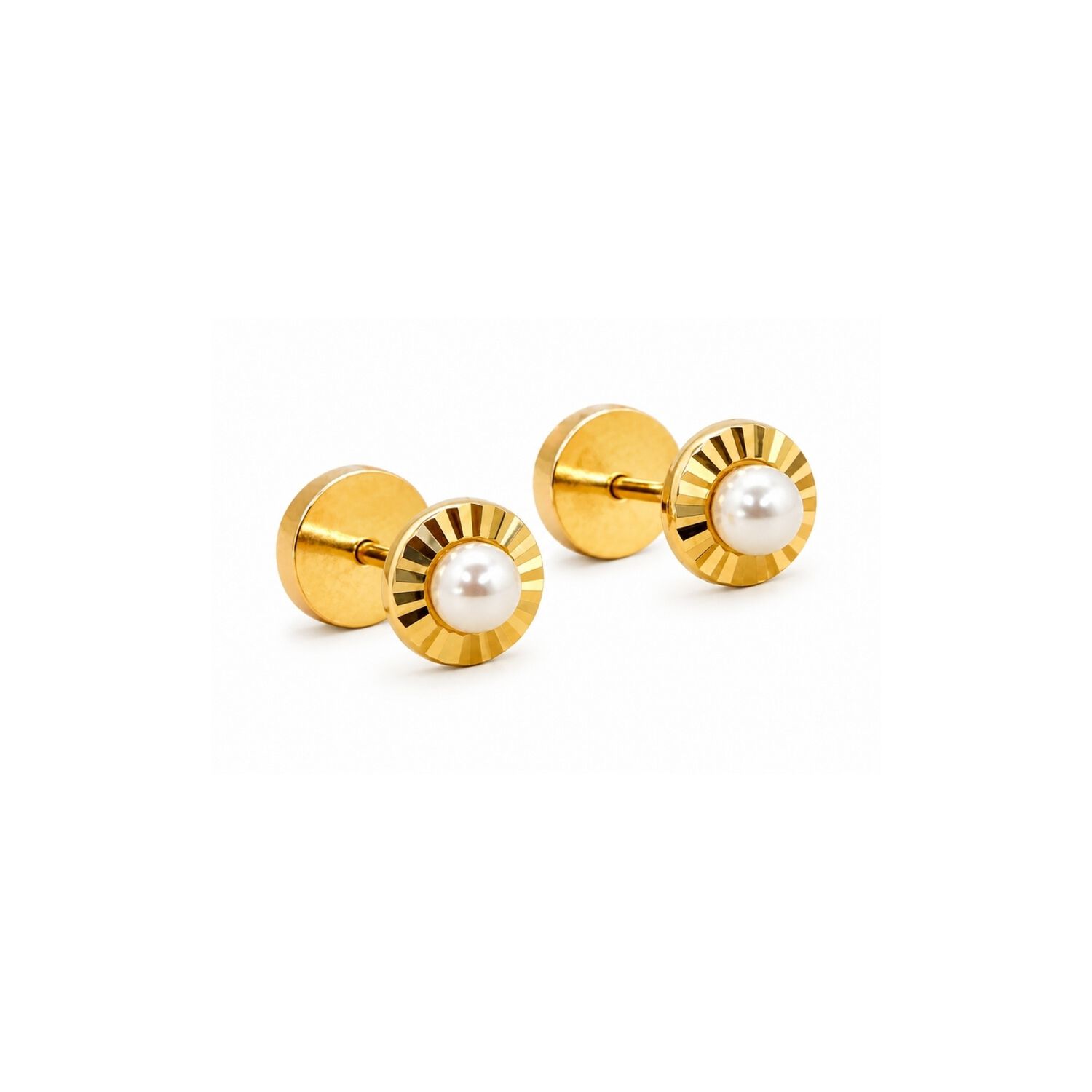Aros Abridores Redondela Perla Blanca 5mm Oro 18k Beb&eacute; Ni&ntilde;a Dorado image number 2.0