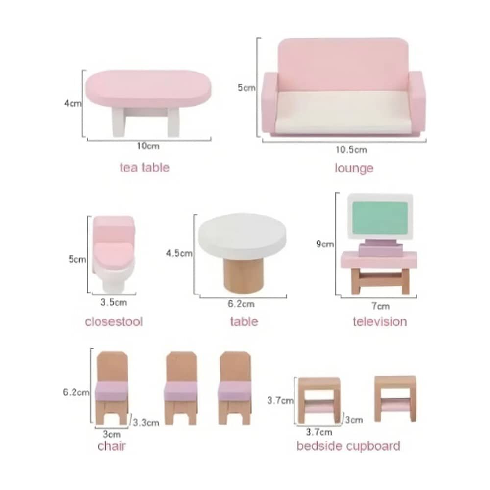 Set De Muebles De Madera Para Casa Mu&ntilde;ecas 22 Piezas Juego Color Rosa image number 5.0