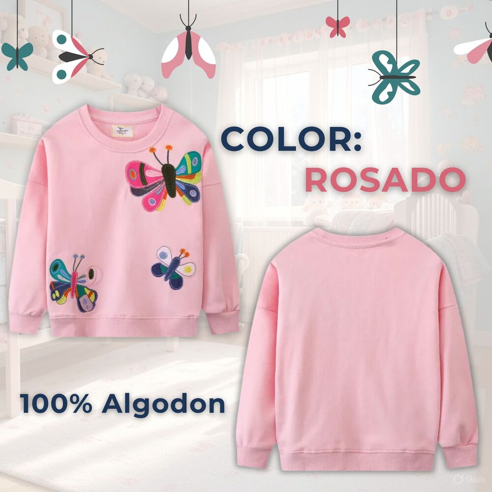 Poler&oacute;n Ni&ntilde;o Manga Larga 100% Algod&oacute;n Rosa Mariposa image number 1.0