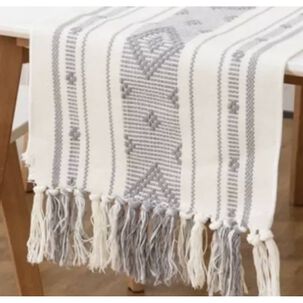 Camino De Mesa Medida 37x180cm Tejido Bordado Gris Rombo