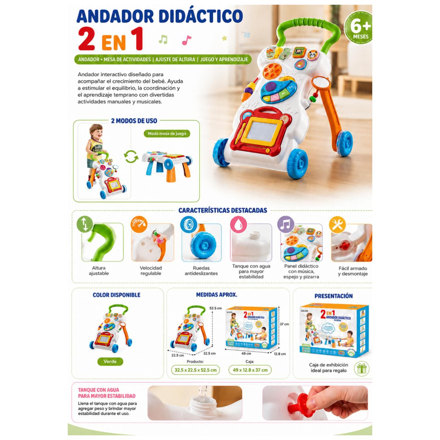 Juguete Andador Didactico 2 En 1 Mesa De Juegos Sonidos Infantil image number 4.0